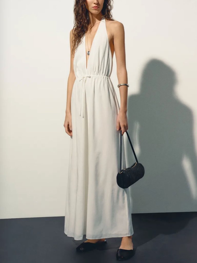 Reformaiton Kiran Maxi Dress Sz2 White Ivory Halter Cocktail Quiet Lux